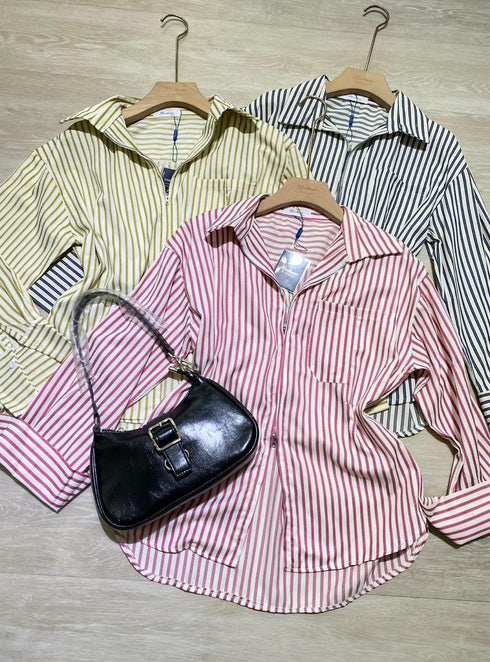 Summer Strip Long Sleeves Zipper Shirts